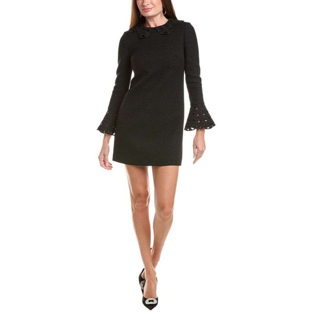 Oscar De La Renta Womens Cutout Detail Silk-Lined Wool-Blend Shift Dress, Black